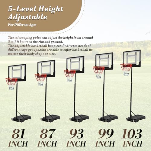 Athena Collection Outdoor Basketball Hoop, 7FT Height Adjustable 33\" Backboard, Portable Basketball Hoop Goal with Wheel Suitable in Ground Backyard Outdoor for Youth Adults, Black - Thumbnail 4