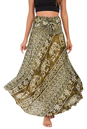 FEOYA Casual Elegante Vestido Largo Estilo Bohemio para Vacaciones, Falda Largo para Mujer de 2 en 1 Falda de Danza del Vientre Estilo 2