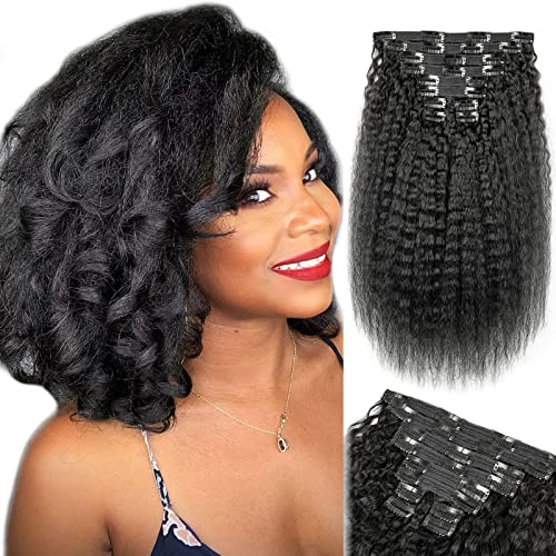 Kinky Straight Clip In Hair Extensions Remy Human Hair 10inch 120g 10Pcs Coarse Italian Straight Clip In Real Human Hair Extensions Clip Ins Full Head Natural Black Human Hair Extensions