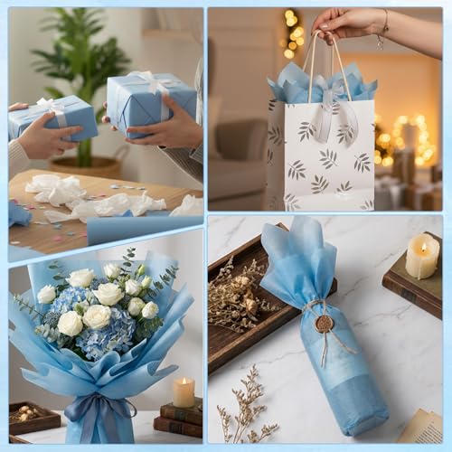 Image of woric 160 Sheets Blue Tissue Paper for Gift Bags 20 X 14 Inches Baby Blue Tissue Paper Bulk for DIY Crafts Weddings Bridal Shower Baby Shower Boy Decorations