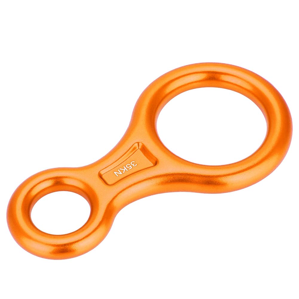 MAGT Anneau d'escalade 8, descendeur de Corde Haute résistance 35KN en Alliage d'aluminium Figure 8 descendeur de Corde Anneau de Descente d'escalade Durable pour l'escalade(Orange)