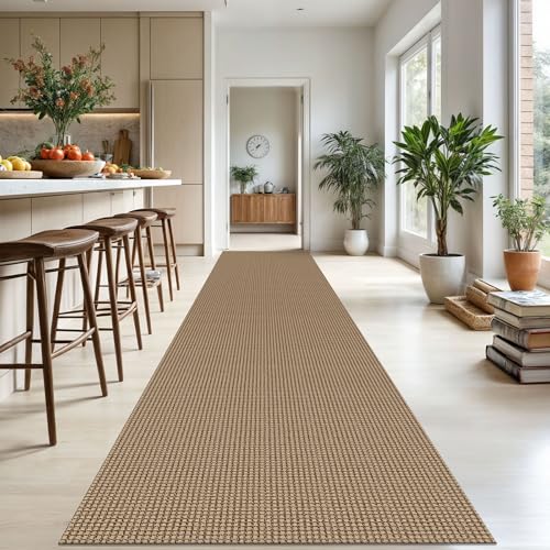KOZYFLY Extra Long Runners for Hallways 3x18 ft Washable Kitchen Runner Non Slip Rubber Backed Hallway Rug Cotton Entryway Runner Rug Floor Carpet for Indoor Hall, Kitchen, Stair, Tan/Orange/Brown