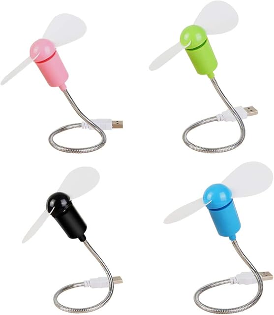 4PCS USB Mini Hose Fan,Metal Corrugated Hose Mini Fan with Swan Neck, Flexible Cooling Fan, Portable Silent Serpentine Desktop Fan for Notebook Computers Mobile PC Home Office Travel Fan