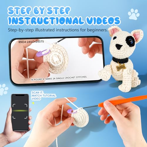 Image of Gipony Crochet Kit for Beginners Animal,Crochet Animal Kits,Crocheting Kit for Starters,Learn to Crochet with Step-by-Step Video Tutorials,Beginner Crochet Kits Adults(2 Pack Bull Terrier)