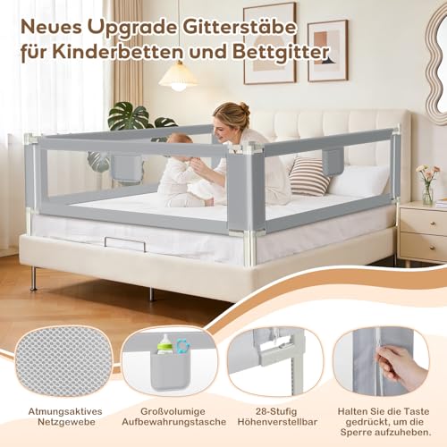 Barrera de cama anticaídas ajustable de un lado con malla transpirable gris 4