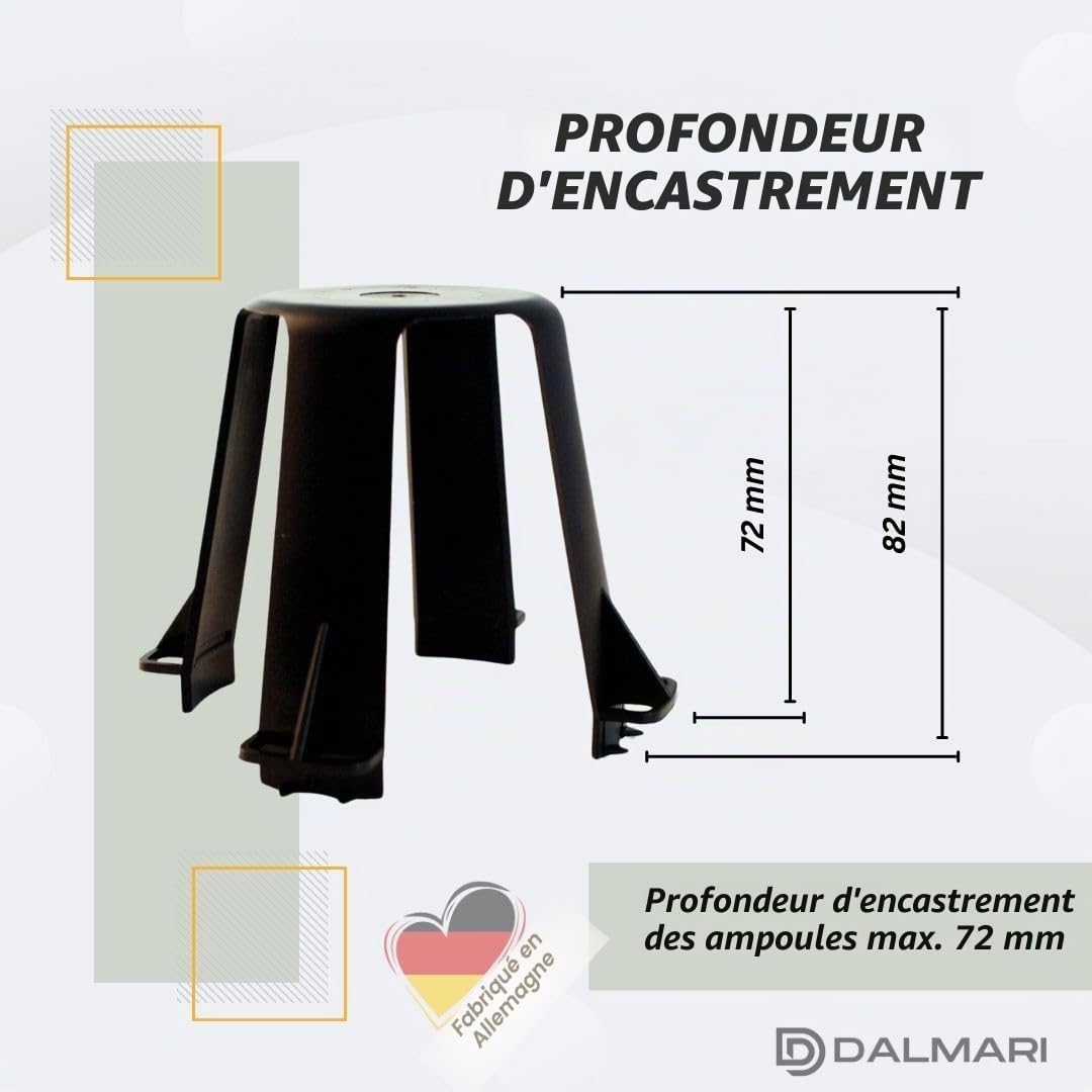 Lot de 10 entretoises pour spots LED halogènes encastrables, protection contre la chaleur pour spots encastrables, noir, 62-90 mm