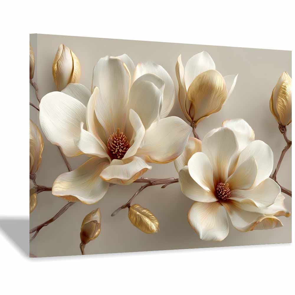 ZAMAEIU Canvas Print Wall Art Magnolia blossoms Modern Nature Landscape Poster, for living room, bedroom,Corridor Office Room Decoretc.(white)-30x50cm Framed