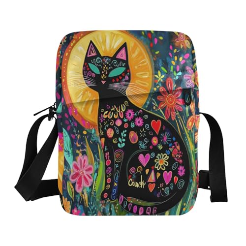 messenger bags for women mens crossbody bag small Cross Body Purses Adjustable Strap for work work - Colorful Cat Boho - Main Image