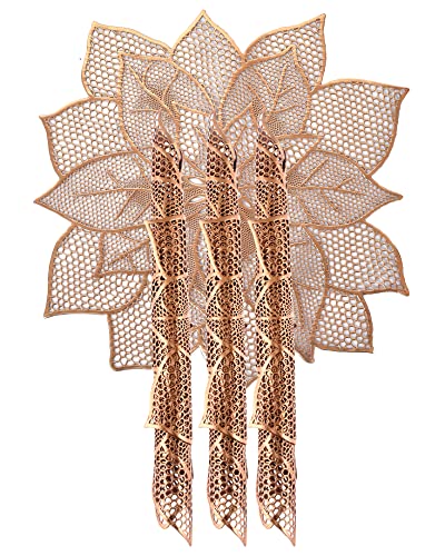 Image of Kuber Industries Stain & Heat Resistant, Non-Slip Flower Design Soft Leather Table Placemats, Set of 4 (Copper)