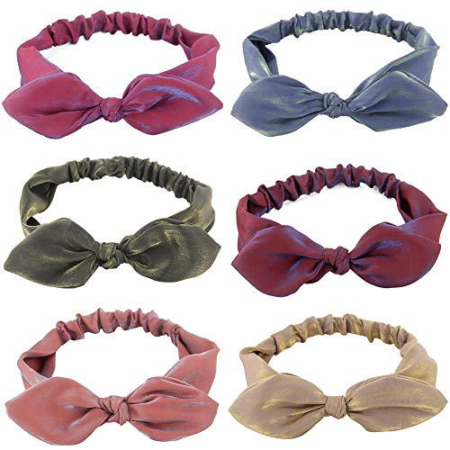 Carede Women Knot Headbands with Bow Headbands Satin Silk Headbands Solid Headbands Fashion Elastic Hair Band,pack of 6
