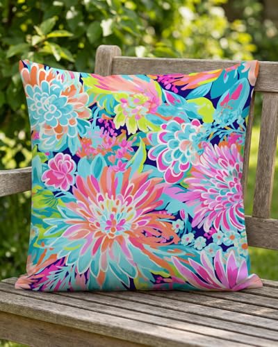 PreLiving Summer Pillow Cover 18x18 – Preppy Bold Colorful Floral Throw...