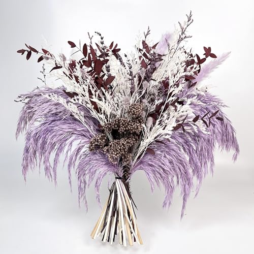 Purple Pampas Grass Dried Flower Bouquet – Boho Natural Floral