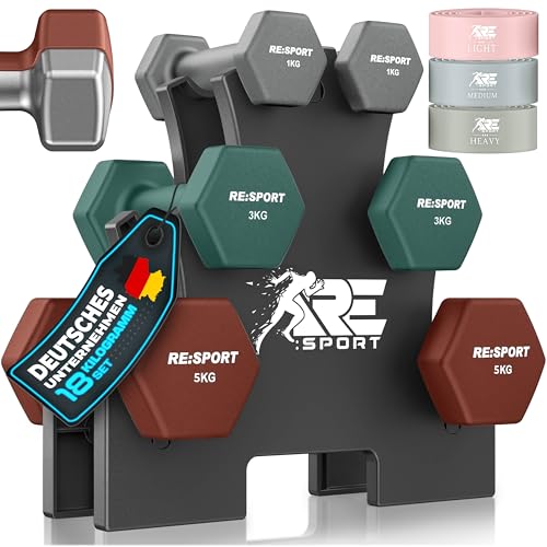 RE:SPORT® Hantel-Set 3 Paar, 1kg - 5kg, 12kg oder 18kg