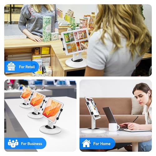 Image of AboveTEK Retail Kiosk iPad Stand, 360 Rotating Commercial POS Tablet Stand, Fits 6 inch-13 inch (Screens) iPad mini Pro-Business Swivel Tablet Holder, for Store Office Reception Kitchen Desktop (White)