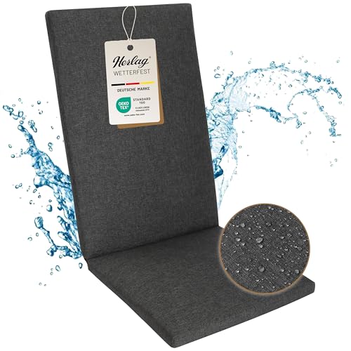Herlag Hochlehner-Auflage Sunny 123x50x4cm | Wetterfeste Gartenmöbelauflage | Waschbarer Bezug mit RV | Wasserfest & UV-Schutz | für Hochlehner-Gartenstühle | Öko Tex 100 | 1 Polster | Anthrazit