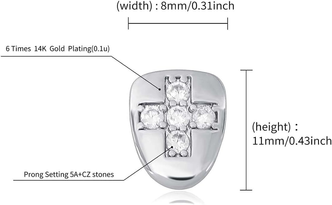 Psivika 2 Pcs Cross Iced Out Diamond Teeth Grillz for Men Women, Hip Hop Grills for Your Teeth Top and Bottom, Rapper Costume Cosplay Teeth Jewelry and Accessories