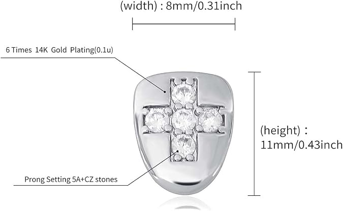 Psivika 2 Pcs Cross Iced Out Diamond Teeth Grillz for Men Women, Hip Hop Grills for Your Teeth Top and Bottom, Rapper Costume Cosplay Teeth Jewelry and Accessories