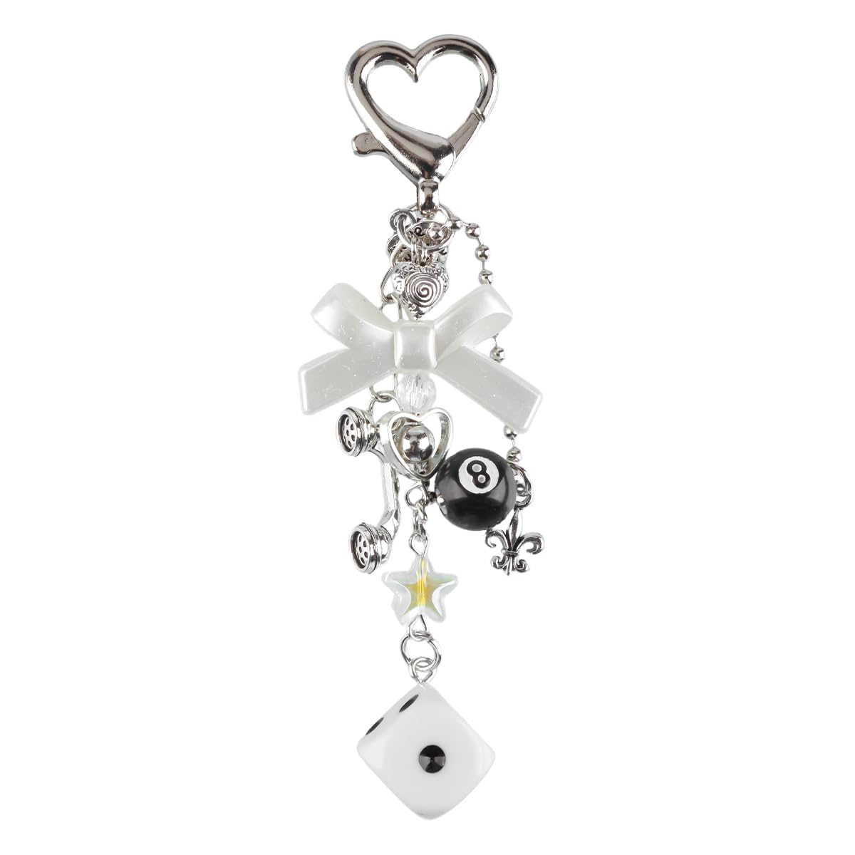 Lotsdonxia Women's Silver Heart Locket Keychain, 8 Ball Dice Charm, Y2k Aesthetic Bag Accessories, Photo Holder For Durable Metal Keyring