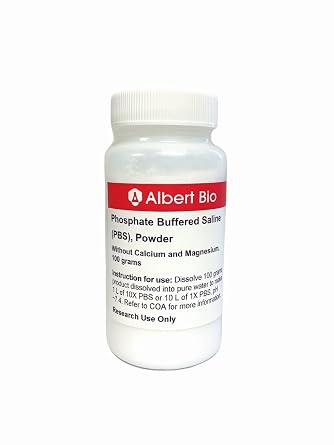 Phosphate Buffered Saline PBS, 100 g. for Convenient Preparation of 10 L of 1X PBS Buffer at pH 7.4 0.1. Ready to be dissolved. Low endotoxin and Negative for mycoplasma. Made in USA.