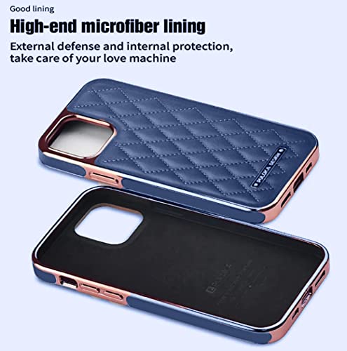 Image of PULOKA iPhone 14 Plus Vegan Leather Back Cover Royal Diamond Pattern with Electroplated Case Compatible for Apple iPhone 14 Plus 6.7 inchinch - Blue