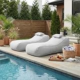 Merax Outdoor Bean Bag Chairs with Headrest Set of 2, 71' Lounger Chair for Adults Bean Bag Bed with Foam Filled for Patio Pool Balcony & Desk, Water-Repellence Fabric Outside Beanbag Chair, Grey