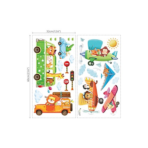 DECOWALL-DA-18062P1506B-Animal-Transports-and-Biplanes-Kids-Wall-Stickers-Wall-Decals-Peel-and-Stick-Removable-Wall-Stickers-for-Kids-Nursery-Bedroom-Living-Room-dcor