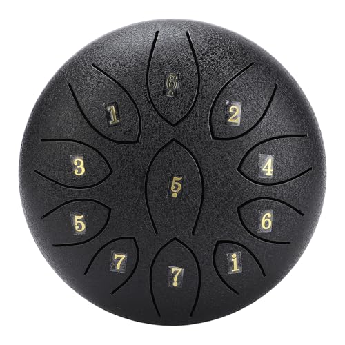 Rain Drum Steel Tongue Drum 6 Inch 11 Notes Carbon Steel with Birchwood Mallets Rain Chime Drum is Designed for Outdoor Use (Black)