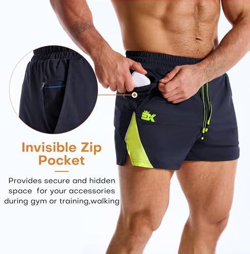 BROKIG MNS 3 Inch Gym Workout Shorts Zip Pocket Lightweight(Navy Blue,S) — view 7