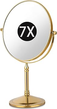 8" Standing Magnifying Makeup Mirrors, 360 Swivel Desktop Double Sided Vanity Mirrors with Stand for Bathroom,Gold,7X