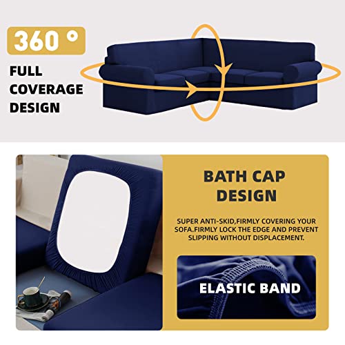 Aliecom Corner Sectional Couch Covers 6 Piece Water Resistant L Shape Sofa Cover For Sectional Sofa Set Stretch Soft U Shaped Slipcovers Living Room Anti Slip Pet Dog Furniture Protector (Navy Blue) #TOP3