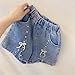 9-10 Years Pearl Bow Girls Jeans Baggy Shorts Elastic Waist Wide Leg Cute Summer Shorty Trendy Fashion Pull On Clothes with Pockets Blue