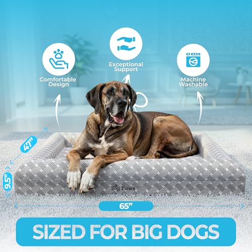 Big Paws Cooling Orthopedic Dog Bed for XL & Senior Dogs + Enclosed Support, High-Density Memory Foam, Waterproof Liners, Washable Cover, Light Gray, XL by Big Paws - Image 3
