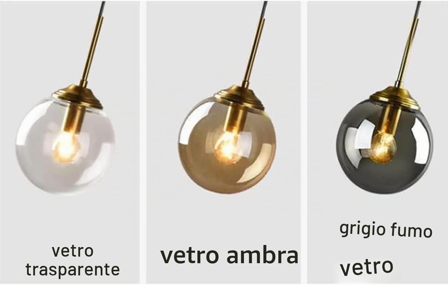 Lampadario industriale vintage in ottone a 3 luci Trasparente/Grigio fumé/Ambra Lampada a sospensione a sfera in vetro Cluster E27 Lampada a sospensione per soggiorno con isola cucina