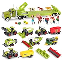 Oriate Kids Farm Toys Realistic Tractor Vehicle Playset, ABS Plastic & Diecast Car Set Educational Mini Farm Animals with Flatbed Trailer, Farming Birthday Gift for Children 3+ Year Old