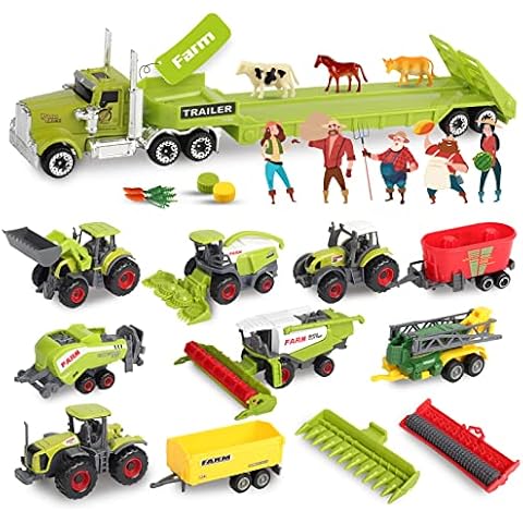 Oriate Kid's Farm Toys Realistic Tractor Vehicle Playset, Diecast Car Set Educational Mini Farm Animals with Flatbed Trailer, Birthday Gift for Children 3+ Year Old Cover