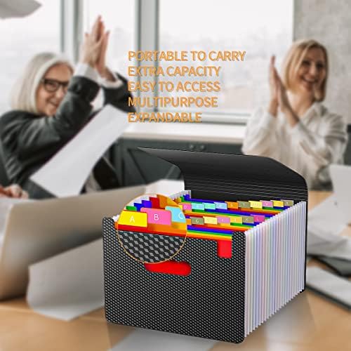 File Organiser Document Organiser Box Files Folder with Handle,25 Pockets Expanding File Folders for Paperwork A4,Expandable Filing Box,Document Folder Paper Organiser for Home School and Work,2 x Tab