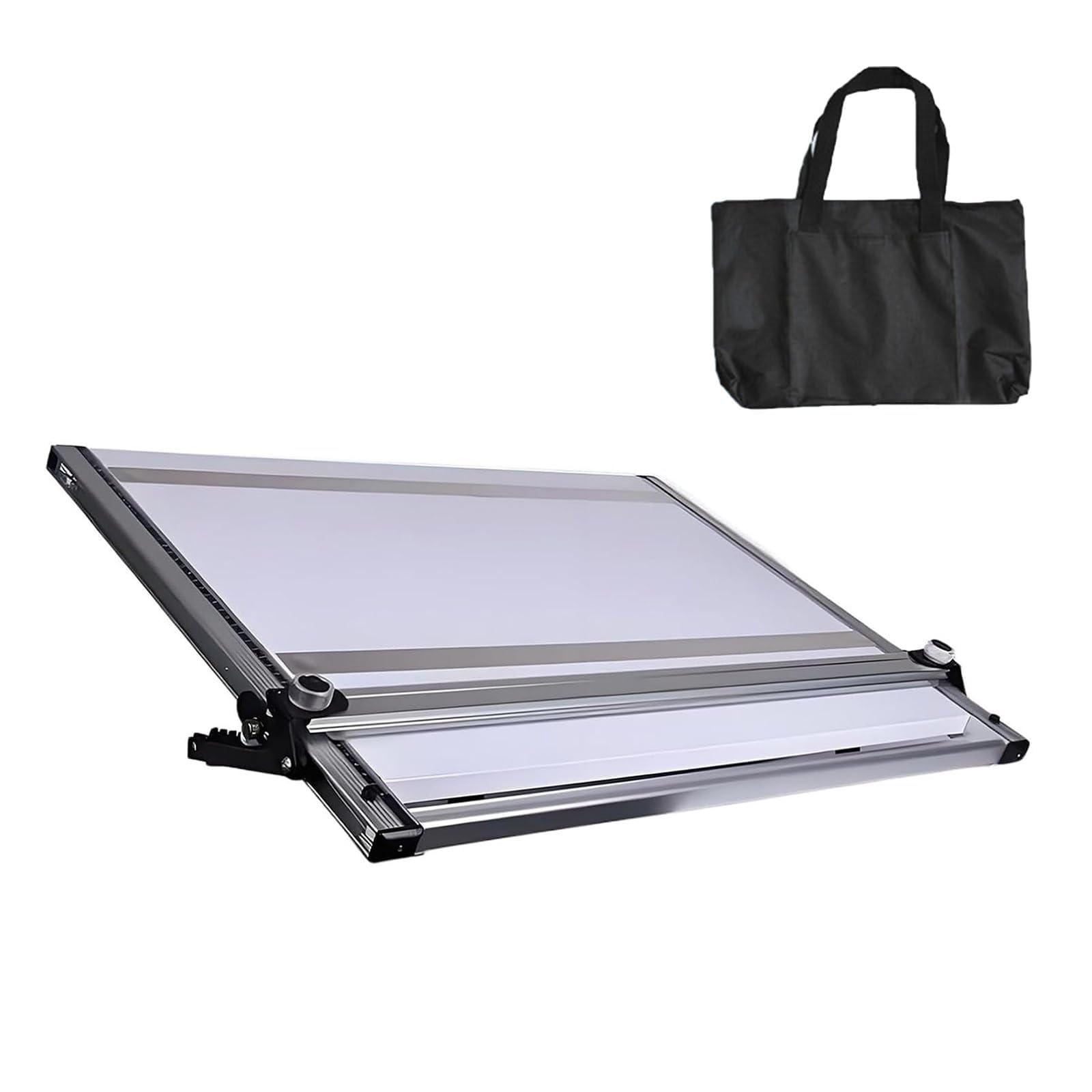 Tablero de dibujo portátil con barra de movimiento paralelo, ángulo de inclinación de 6 niveles, 4 abrazaderas de dibujo de acero inoxidable para dibujo arquitectónico
