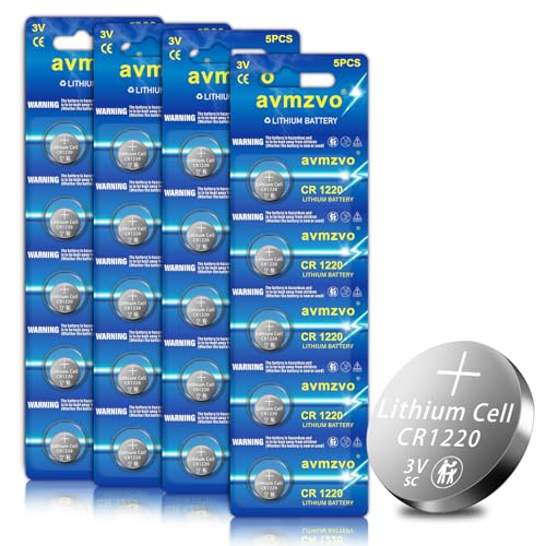 avmzvo CR1220 Batterien Knopfzelle 20 Stück 3V Lithium Coin Batterie auslaufsicher Lange Haltbarkeit kindersichere Verpackung5 Jahre Garantie