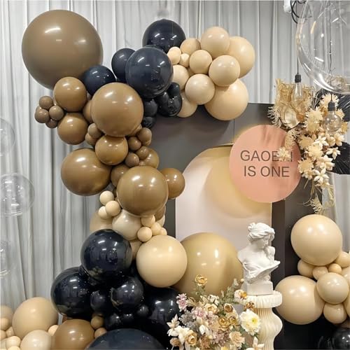 Image of 150pcs Dark Brown Balloons Different Sizes Pack, 18 12 10 5 Inch Party Balloon Garland Arch Kit for Birthday Wedding Gender Reveal Boho Party Decorations(With 2 Ribbons)