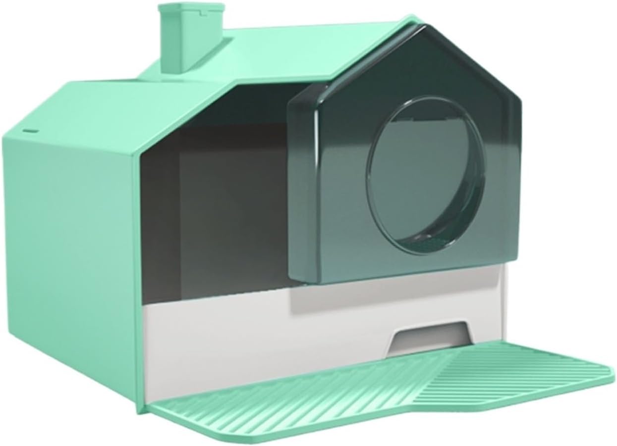 Litterbox Cat Litter Pan, Fully Enclosed Oversized Cat Litter Box for Big Cats&Multiple Cats, Easy Clean Kitty Litter Box with Scoop and Mat Cat Litter Tray(Green)