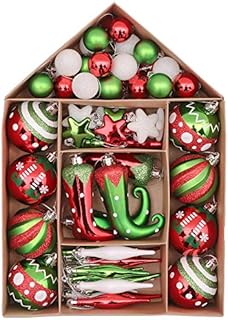 Victor's Workshop 70pcs 3-10cm Shatterproof Christmas Baubles Pack, Delightful Elf Red Green and White Christmas Ball Ornaments for Christmas Tree Decoration