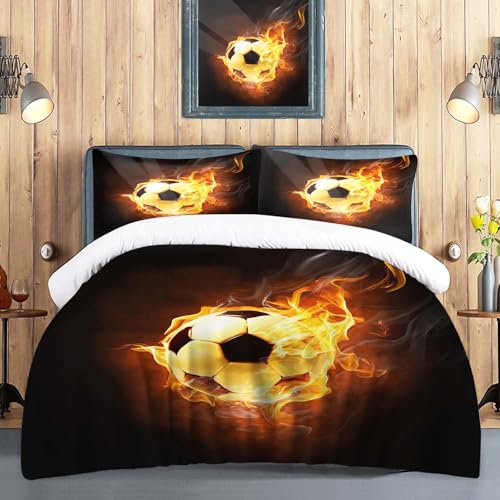 Fadaing Sports Games Football Bed Linen Olympia and Lawn Green Rainbow Colours Pillowcases 3D Print Microfibre Duvet Cover Set for Teenagers (6.90 x 200 cm)