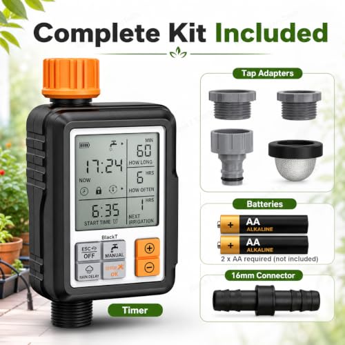 Image of Blackt Electrotech (BT42GA) Drip Irrigation Kit Digital Water Timer Controller | Automatic Smart Watering, Programmable, Child Lock, Large Display & Adapter Included