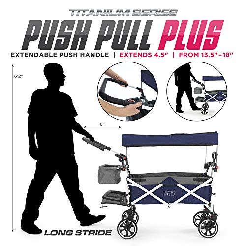 Creative Outdoor Push Pull Collapsible Folding Wagon | Titanium Series Plus | Beach Park Garden & Tailgate Navy Blue With Canopy #TOP1