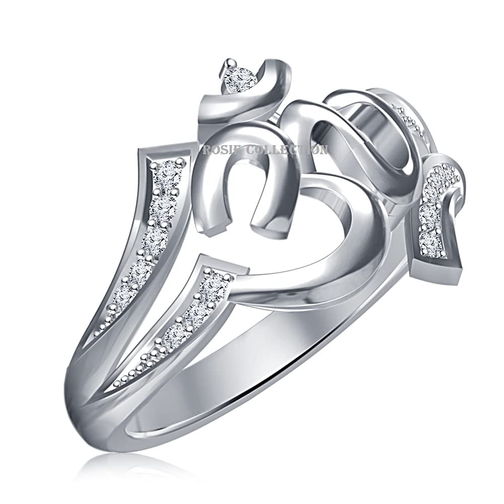 Aum Ohm Om Sign Ring Round Cut Cubic Zirconia 925 Sterling Silver