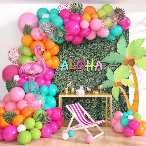 Ouddy Life 124Pcs Tropical Balloons Arch Garland Kit Flamingo Party Decor