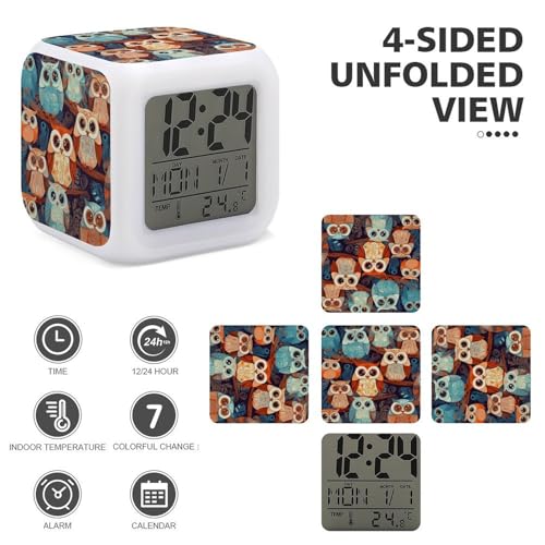 Reloj de búho para regalo infantil con luces decorativas y alarma con termómetro digital 4