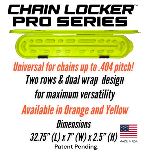 Chain Locker Pro Series Chainsaw Chain Storage - Case & Holder Universal For Chains Up To 60 Inches, Fits 6 To 20 Chains Depending On Gauge, Length, And Drive Link Count, Made In Usa - High-Vis Yellow #TOP1