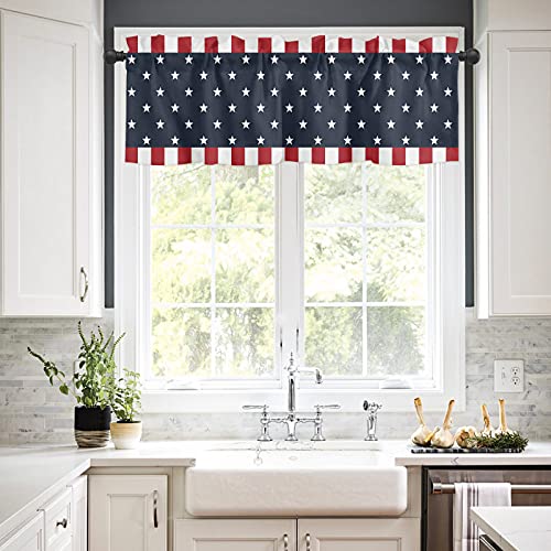 4Th Of July Kitchen Curtains Independence Day Valances For Windows, Patriotic American Flag Stars Window Valances Curtains Rod Pocket 54"X18", Blackout Window Treatments Valance For Bathroom Bedroom #TOP22