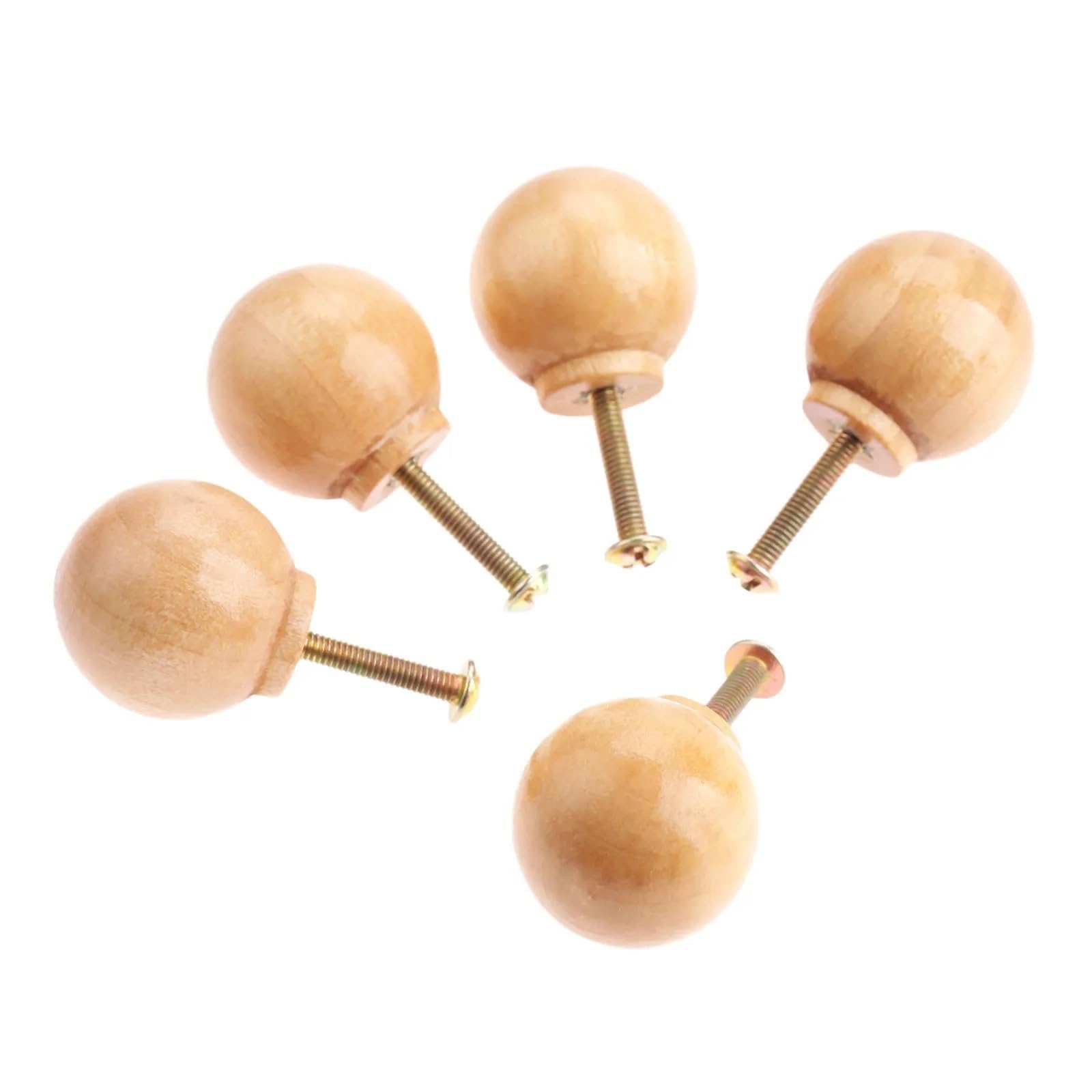 Bouton de meuble en bois 28 mm pour tiroir de cuisine avec vis lot de 5